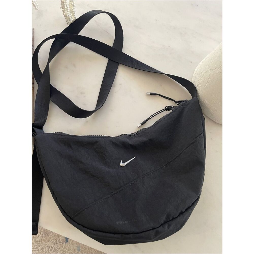 Nike Black Crescent Sling Bag with Silver Swoosh